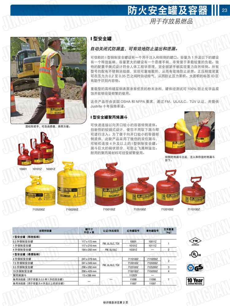 JUSTRITE，美國杰斯瑞特，justriteI型安全罐,柴油汽油存放罐，酒精松香水安全存儲罐，防火安全罐，防爆安全罐